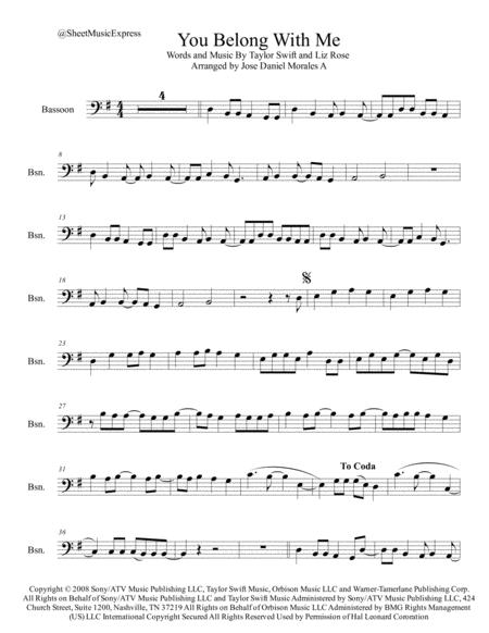 You Belong With Me For Bassoon Sheet Music