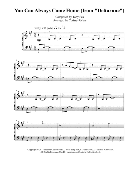 You Can Always Come Home From Deltarune Easy Piano Sheet Music