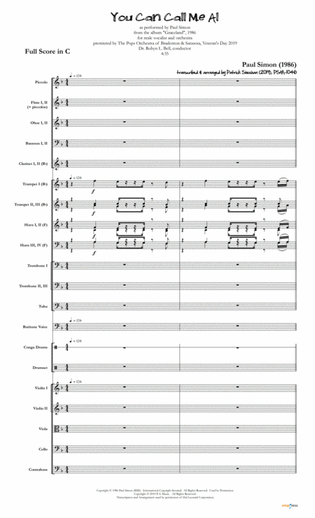 You Can Call Me Al Simon Garfunkel For Male Vocalist Full Orchestra Sheet Music