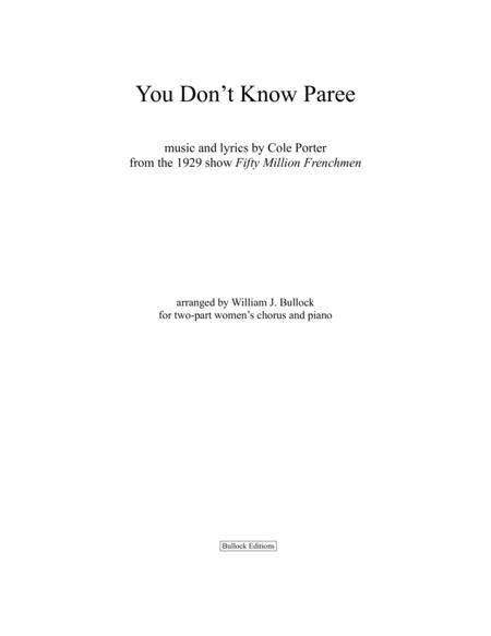 You Dont Know Paree Chorus Piano Sheet Music