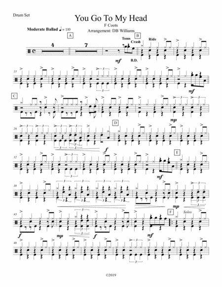 Free Sheet Music You Go To My Head Drum Set