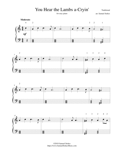 You Hear The Lambs A Cryin For Easy Piano Sheet Music