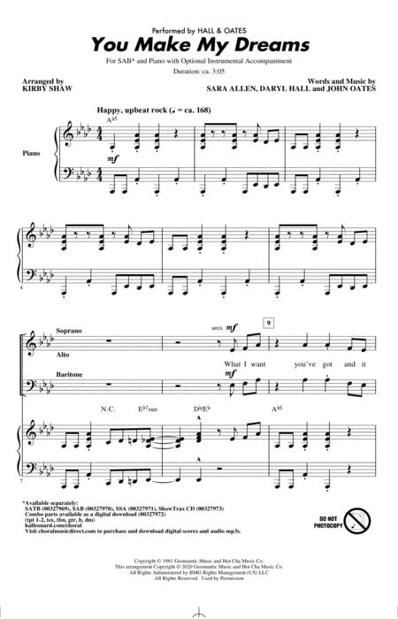 Free Sheet Music You Make My Dreams Arr Kirby Shaw