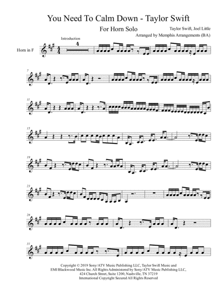 Free Sheet Music You Need To Calm Down French Horn Solo