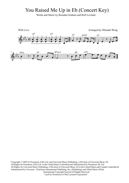 You Raise Me Up Alto Saxophone Solo Concert Key With Chords Sheet Music