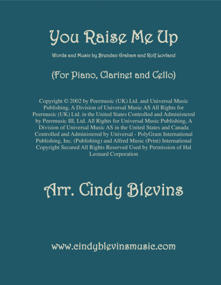 You Raise Me Up Arranged For Piano Clarinet And Optional Cello Sheet Music