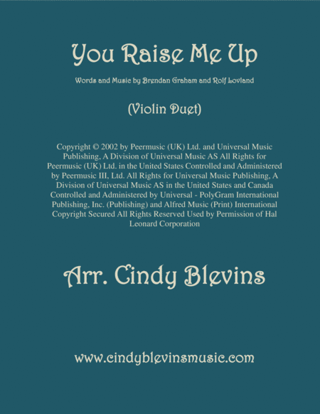 You Raise Me Up Arranged For Violin Duet Sheet Music