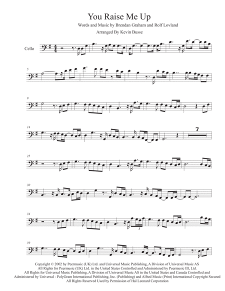 Free Sheet Music You Raise Me Up Cello