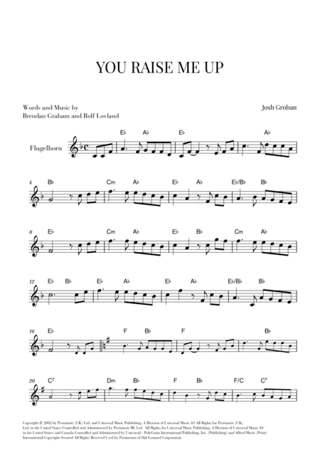 Free Sheet Music You Raise Me Up Flugelhorn Solo