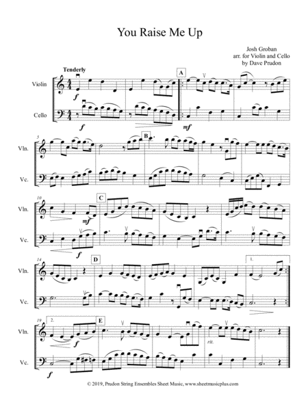 You Raise Me Up For Violin And Cello Sheet Music