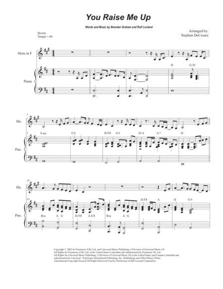 Free Sheet Music You Raise Me Up French Horn Solo And Piano