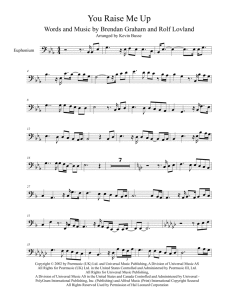 You Raise Me Up Original Key Euphonium Sheet Music