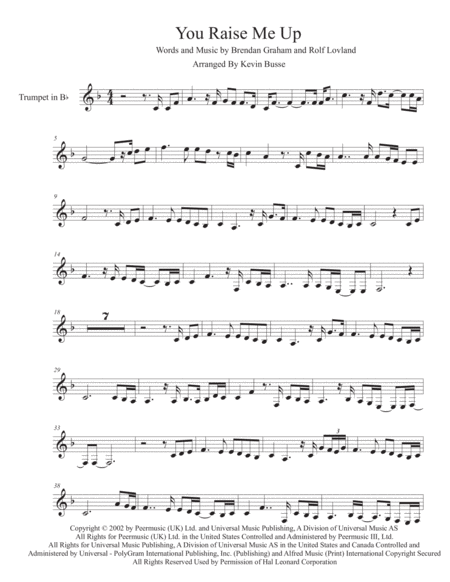 You Raise Me Up Original Key Trumpet Sheet Music