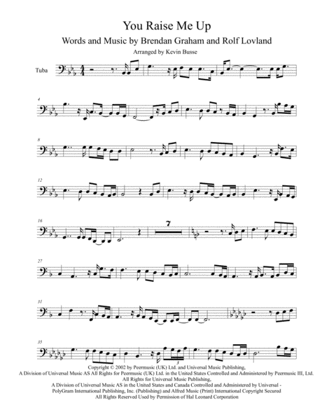 Free Sheet Music You Raise Me Up Original Key Tuba