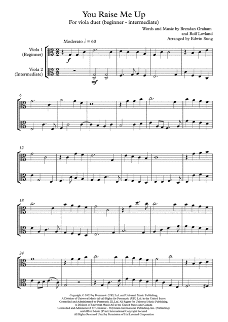 You Raise Me Up Viola Duet Grades 2 5 W Part Scores Sheet Music