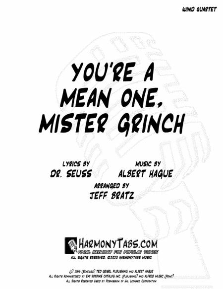 You Re A Mean One Mister Grinch Wind Quartet Sheet Music