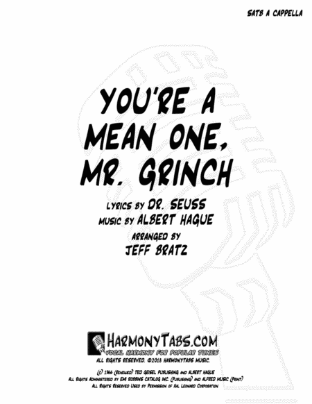 You Re A Mean One Mr Grinch Satb A Cappella Sheet Music