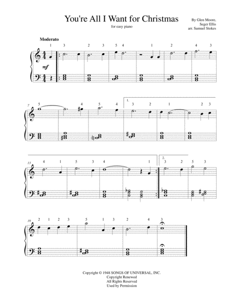 You Re All I Want For Christmas For Easy Piano Sheet Music