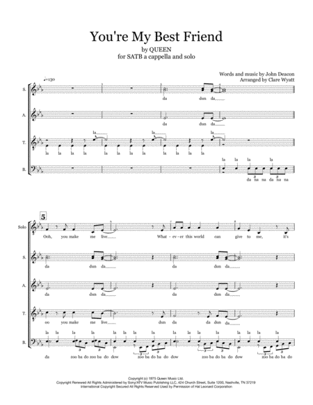 Free Sheet Music You Re My Best Friend Satb Divisi A Cappella