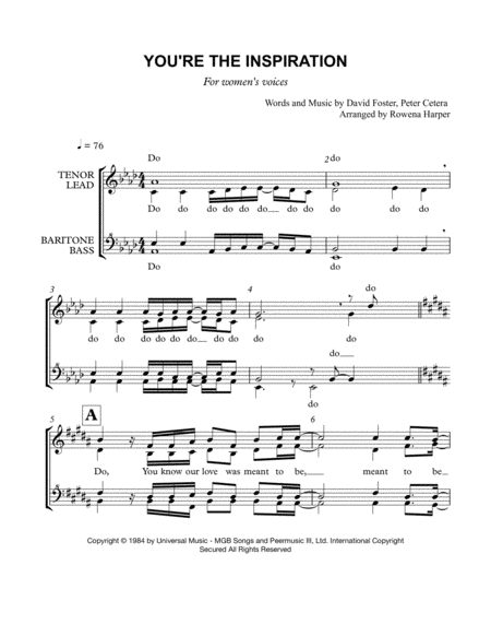 You Re The Inspiration Womens A Cappella Quartet Sheet Music