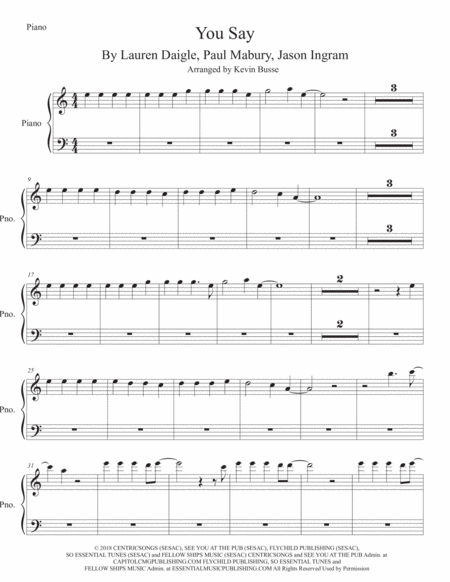 Free Sheet Music You Say Piano Easy Key Of C