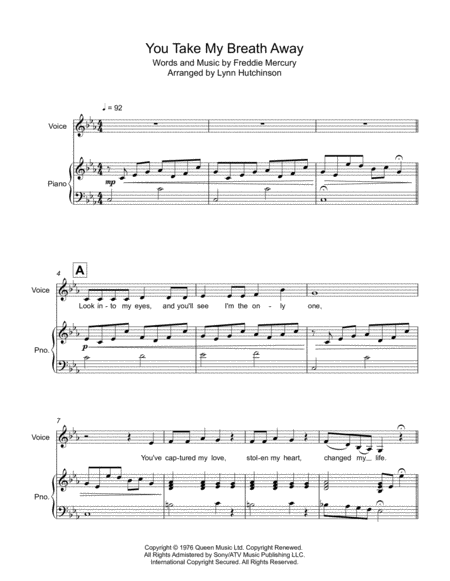 You Take My Breath Away Voc Pno String Quartet Sheet Music