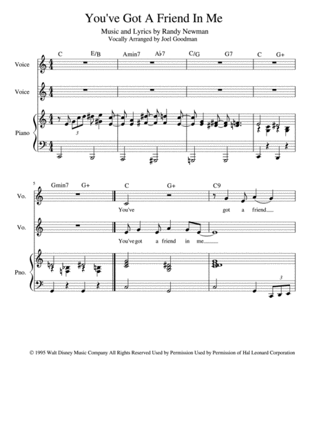 You Ve Got A Friend In Me Vocal Duet Sheet Music