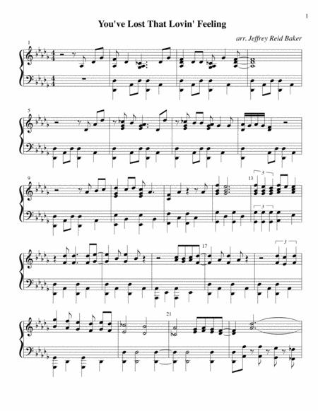 You Ve Lost That Lovin Feelin Transcribed By Jeffrey Reid Baker From The Original Righteous Brothers Lp In Db And D Sheet Music