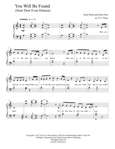 Free Sheet Music You Will Be Found For Easy Piano