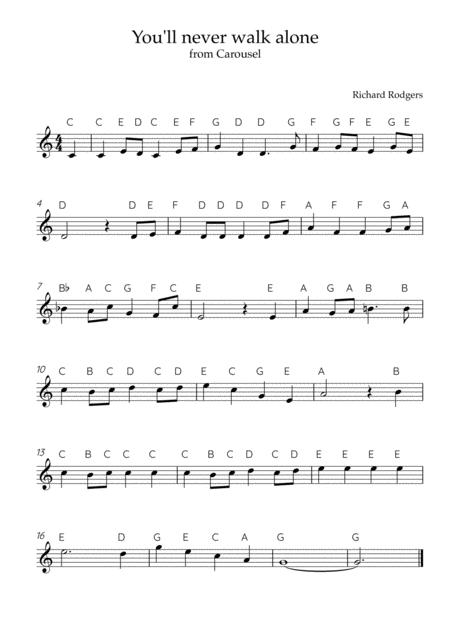 Free Sheet Music You Will Never Walk Alone Any Solo Instrument With Note Names