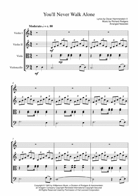 You Will Never Walk Alone String Quartet Score And Parts Sheet Music