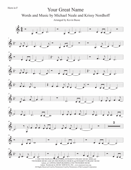 Free Sheet Music Your Great Name Horn In F