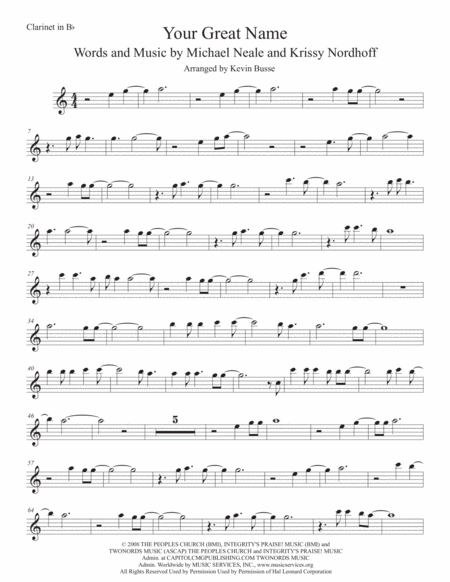 Your Great Name Original Key Clarinet Sheet Music