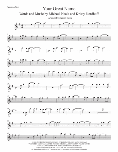 Your Great Name Soprano Sax Sheet Music