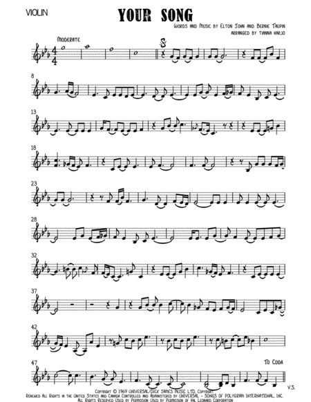 Free Sheet Music Your Song String Trio Vln Vla Cello