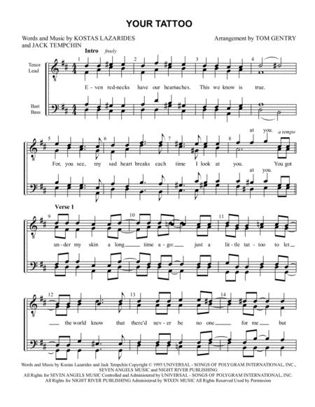 Free Sheet Music Your Tattoo Ttbb