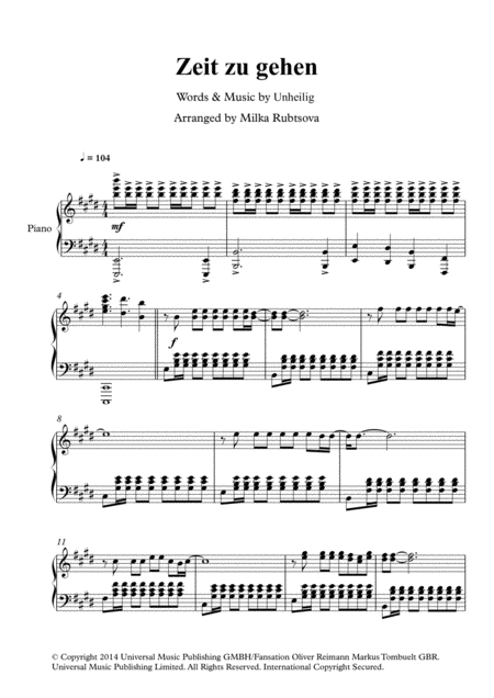 Free Sheet Music Zeit Zu Gehen