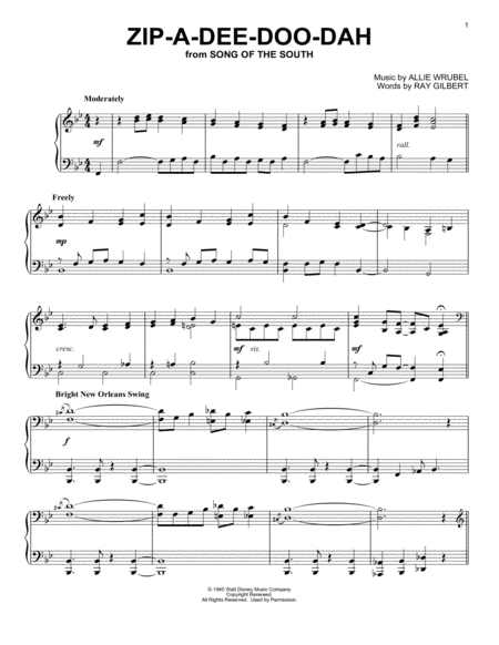 Zip A Dee Doo Dah Sheet Music