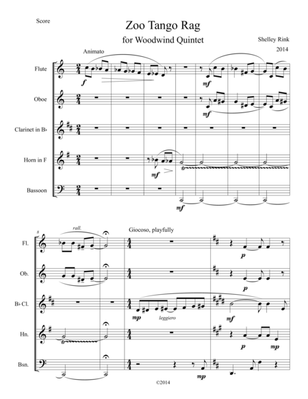 Free Sheet Music Zoo Tango Rag For Woodwind Quintet