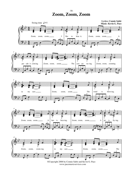 Zoom Zoom Zoom Vocal Solo With Piano Accompaniment Or Piano Solo Sheet Music