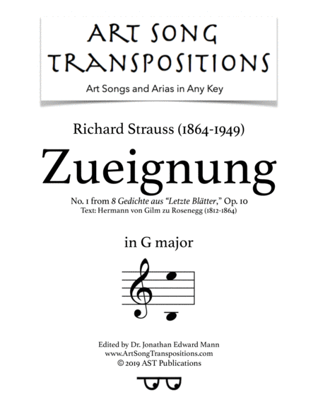 Zueignung Op 10 No 1 G Major Sheet Music