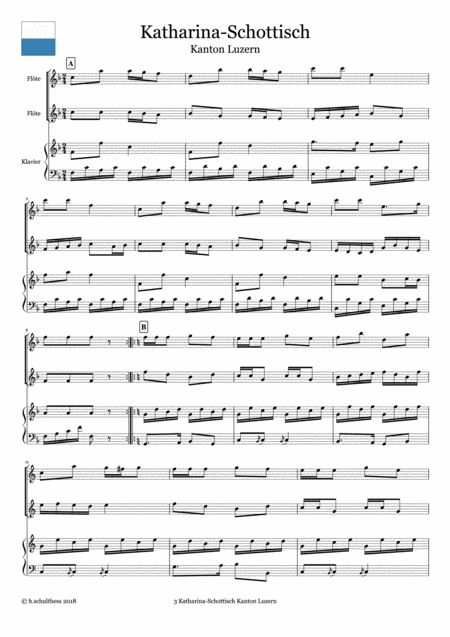 3 Swiss Folk Tune For Two Flutes And Piano Katharina Schottisch Canton Luzern Page 2