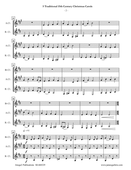 5 Traditional 15th Century Christmas Carols For Clarinet Trio Page 2