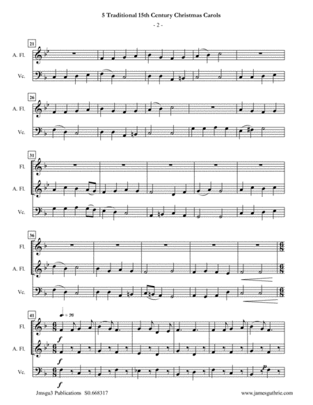 5 Traditional 15th Century Christmas Carols For Flute Alto Flute Cello Page 2