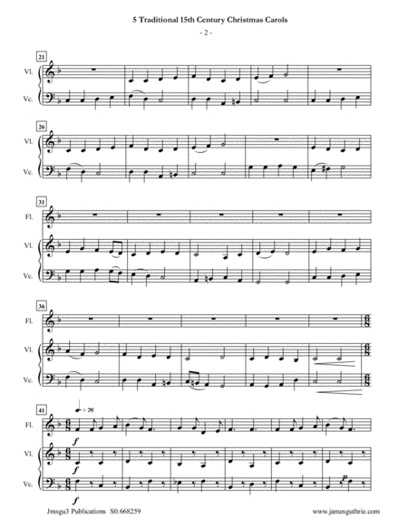 5 Traditional 15th Century Christmas Carols For Flute Violin Cello Page 2