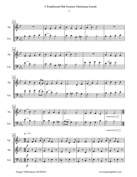 5 Traditional 15th Century Christmas Carols For Trumpet French Horn Trombone Page 2