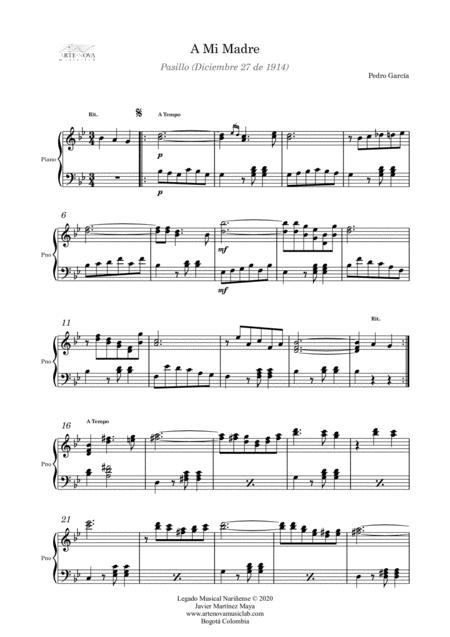 A Mi Madre Pasillo For Piano Folk Latin Music Page 2