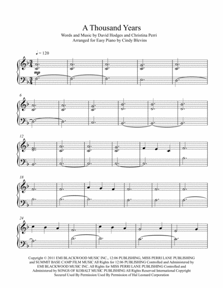 A Thousand Years An Easy Piano Solo Arrangement Page 2