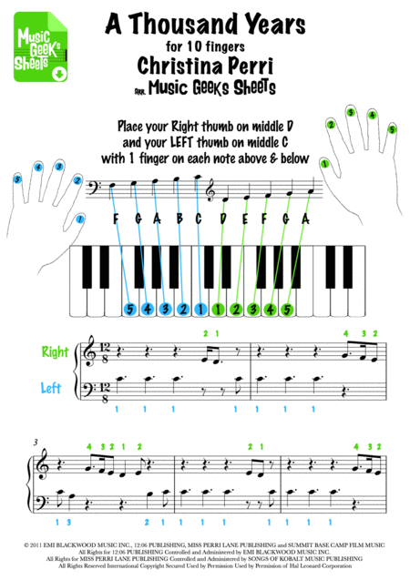 A Thousand Years By Christina Perri For 10 Fingers Easy Piano Page 2