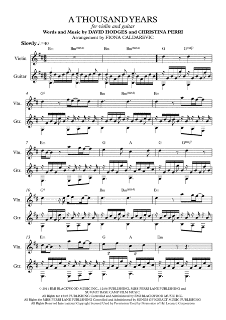 A Thousand Years For Violin And Fingerstyle Guitar Notation Only No Tab Page 2